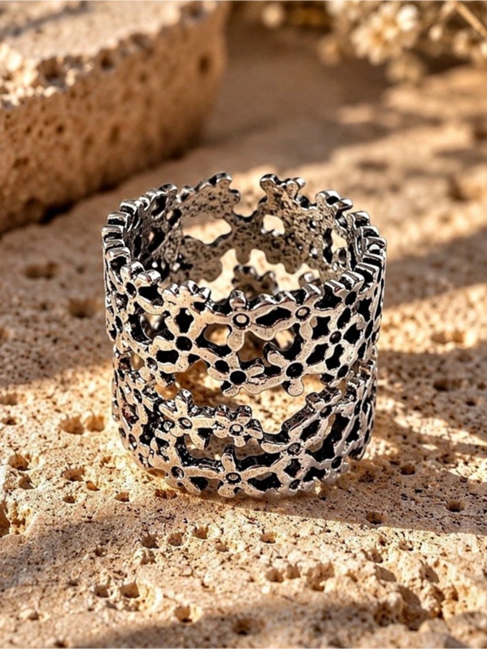 Silver-Tone Statement stackable set of 2 Rings